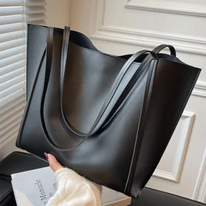 women’s large capacity lightweight tote bag – elegant black pu shoulder handbag for work, travel & daily use
