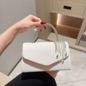 vintage velvet flap evening bag – tassel chain clutch for party, prom & wedding