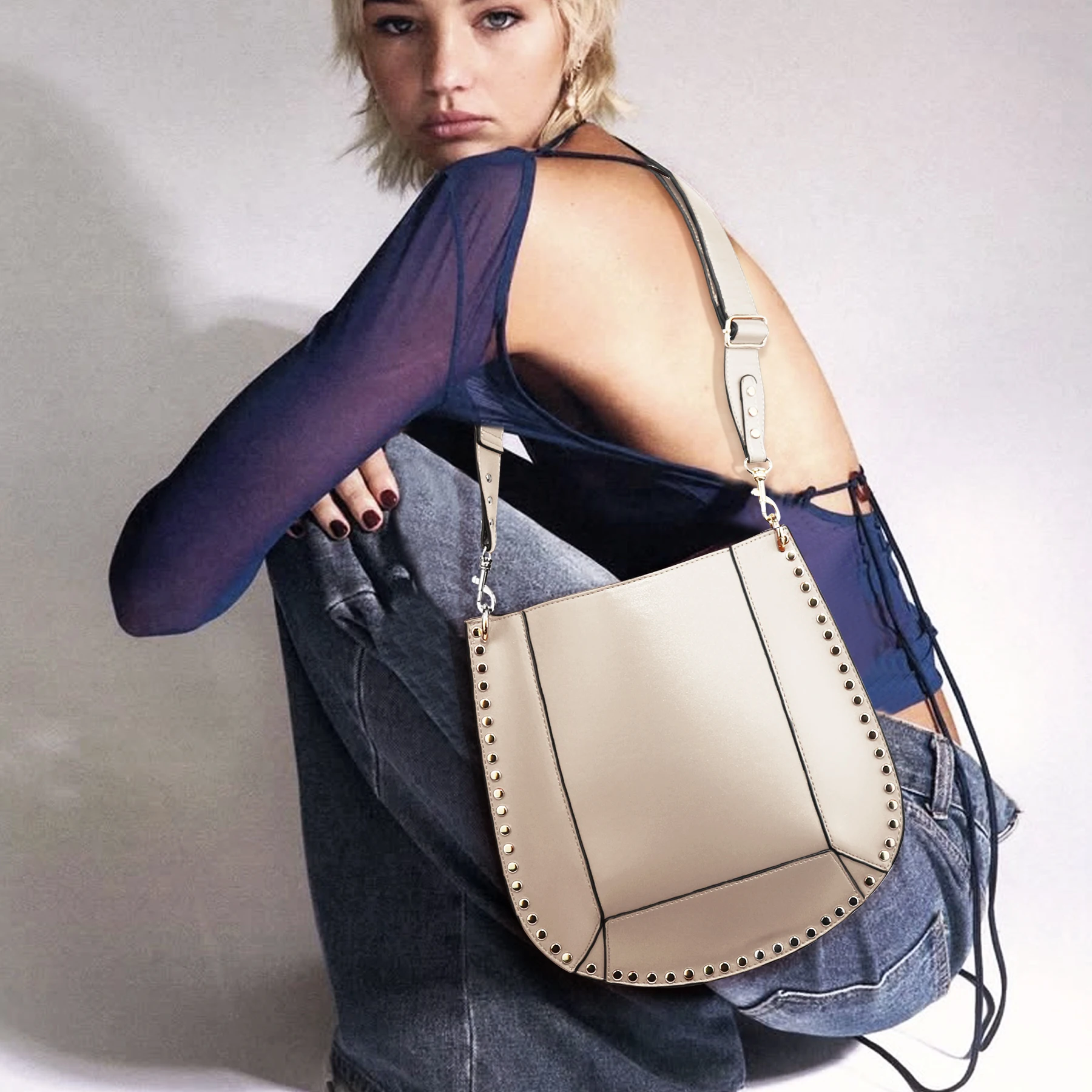 street punk studded shoulder bag – vegan leather half moon crossbody saddle bag for women street punk studded shoulder bag – vegan leather half moon crossbody saddle bag for women