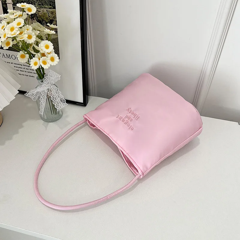 minimalist nylon armpit bag — korean niche embroidered letter bucket bag (hand held & underarm) minimalist nylon armpit bag — korean niche embroidered letter bucket bag (hand held & underarm)