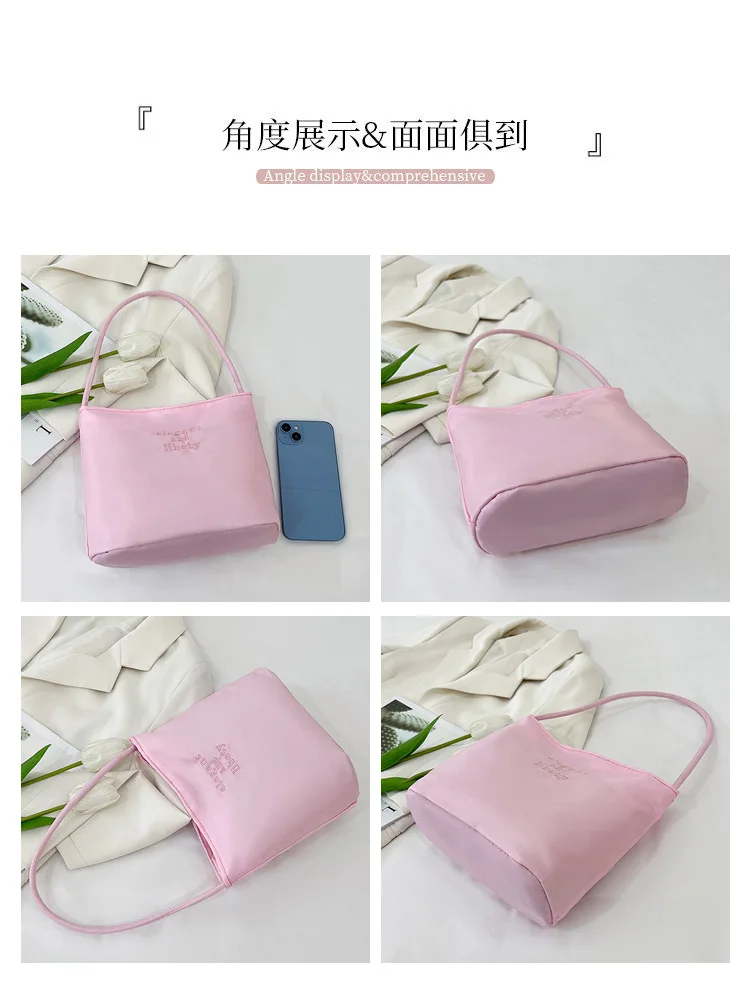 minimalist nylon armpit bag — korean niche embroidered letter bucket bag (hand held & underarm) minimalist nylon armpit bag — korean niche embroidered letter bucket bag (hand held & underarm)