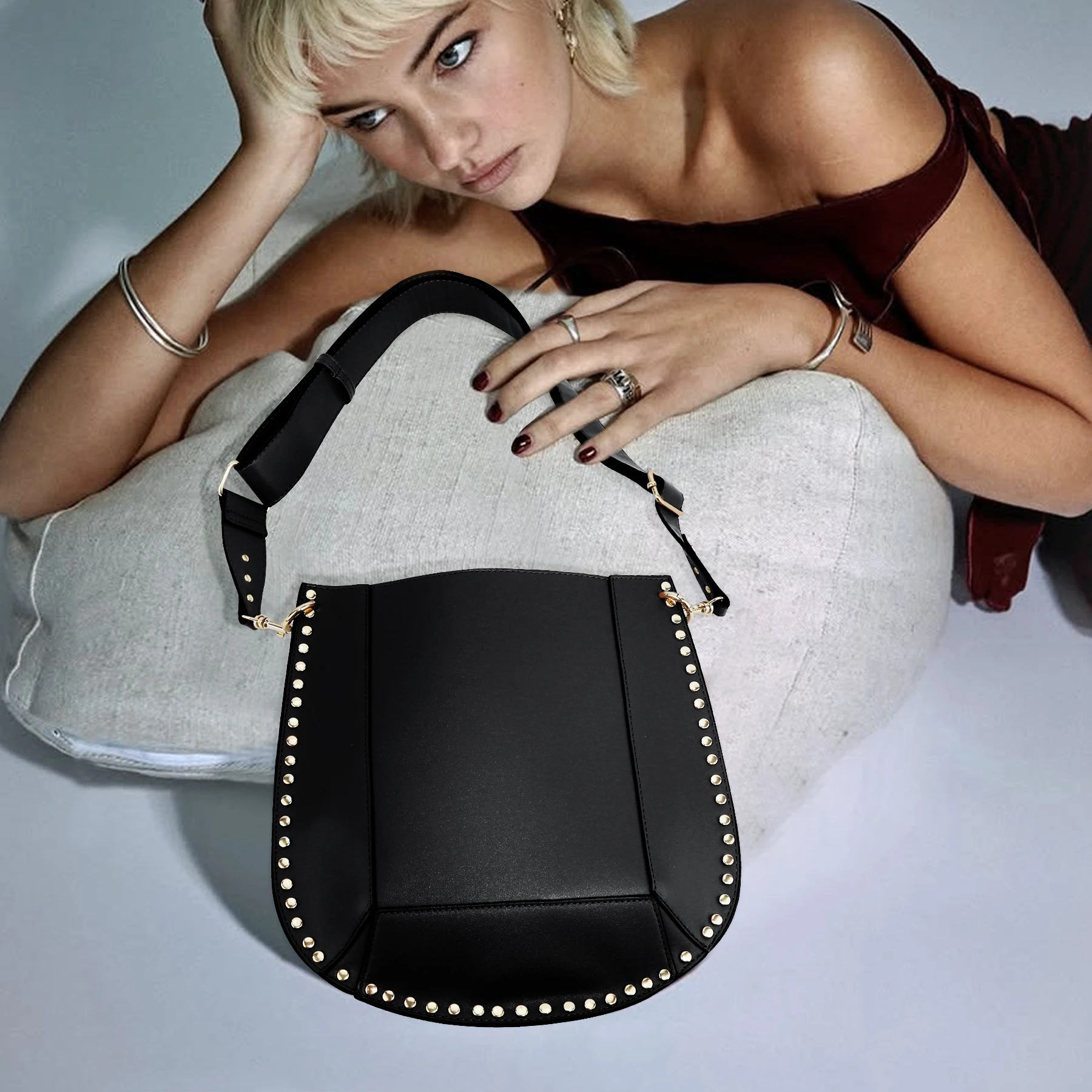 street punk studded shoulder bag – vegan leather half moon crossbody saddle bag for women street punk studded shoulder bag – vegan leather half moon crossbody saddle bag for women